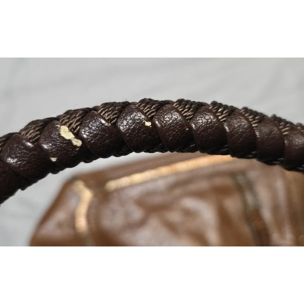 The Sak Leather Hobo Handbag Braided Strap Bronze Metallic Accent Pockets Zip - Picture 6 of 11